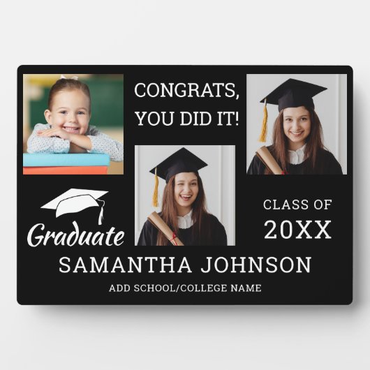 3フォトコラージュおめでとうGrad 2025黒 フォトプラーク (正面)