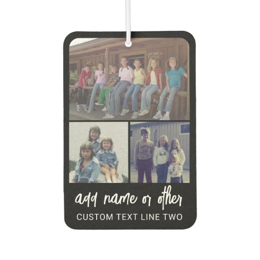 3フォトコラージュとスクリプト文字-白黒 カーエアーフレッシュナー (正面)