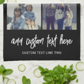 3フォトコラージュとスクリプト文字-白黒 キッチンタオル (折り畳み)