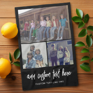 3フォトコラージュとスクリプト文字-白黒 キッチンタオル