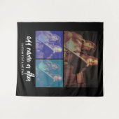 3フォトコラージュとスクリプト文字-白黒 タペストリー (正面(横))