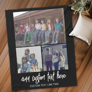 3フォトコラージュとスクリプト文字-白黒 フリースブランケット