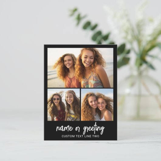 3フォトコラージュとスクリプト文字-白黒 ポストカード (スタンド正面)