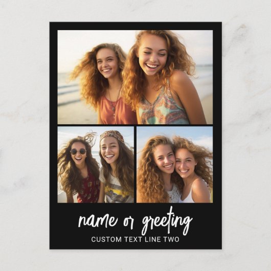 3フォトコラージュとスクリプト文字-白黒 ポストカード (正面)
