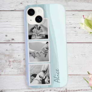 3フォトコラージュと名前トレンディーアクアブルー Case-Mate iPhone 14ケース