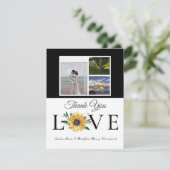 3フォトコラージュひまわりグレー結婚イエローズタ サンキューカード (スタンド正面)