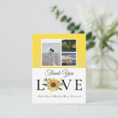 3フォトコラージュひまわりグレー結婚イエロー サンキューカード (スタンド正面)