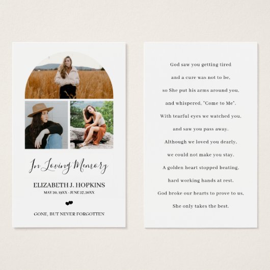 3フォトコラージュアーチ葬儀記念祈りの言葉カード (正面&裏面)