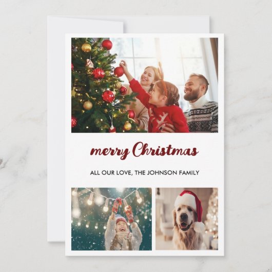 3フォトコラージュエレガントメリークリスマスカード シーズンカード (正面)
