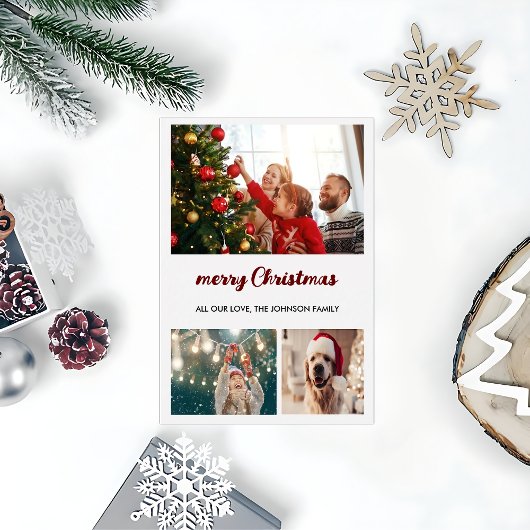 3フォトコラージュエレガントメリークリスマスカード シーズンカード