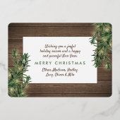 3フォトコラージュクリスマスグリーン，木材&ライト 箔シーズンカード (裏面)