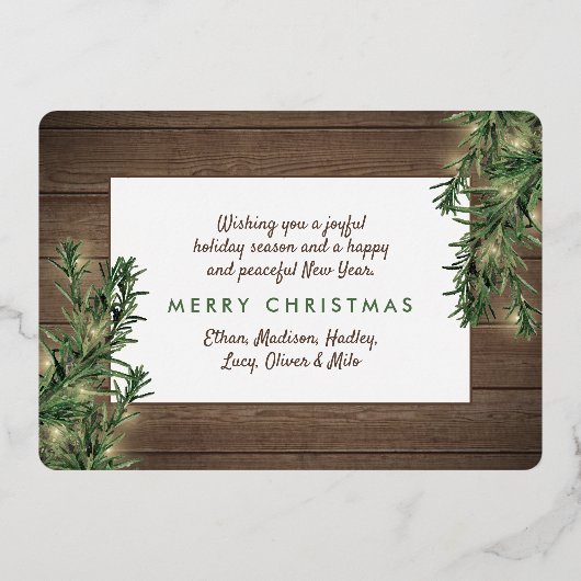 3フォトコラージュクリスマスグリーン,木材&ライト 箔シーズンカード (裏面)