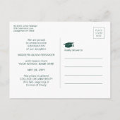 3フォトコラージュシンプルダークグリーンホワイト卒業 案内ポストカード (裏面)