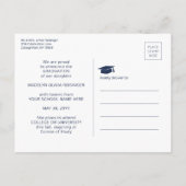 3フォトコラージュシンプルネイビーブルーホワイト卒業 案内ポストカード (裏面)