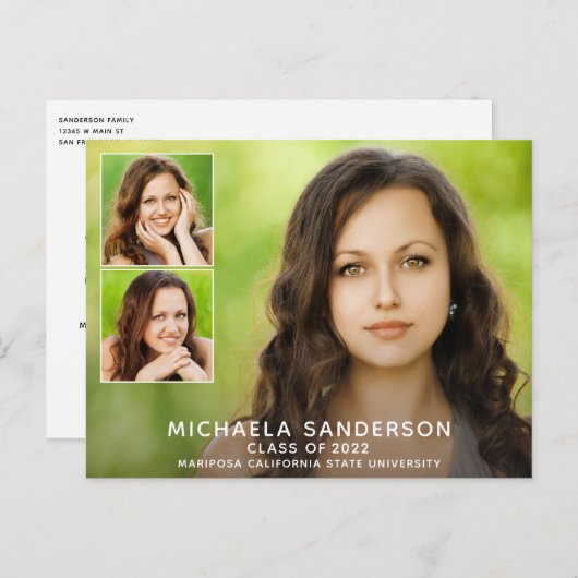 3フォトコラージュシンプル卒業式 案内ポストカード (正面/裏面)