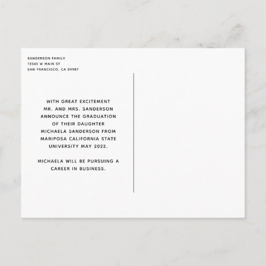 3フォトコラージュシンプル卒業式 案内ポストカード (裏面)