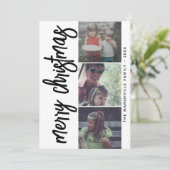 3フォトコラージュメリークリスマス – 白黒 シーズンカード (スタンド正面)