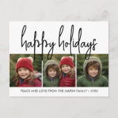 3フォトコラージュモダンスクリプト白黒- Happy シーズンポストカード (正面)