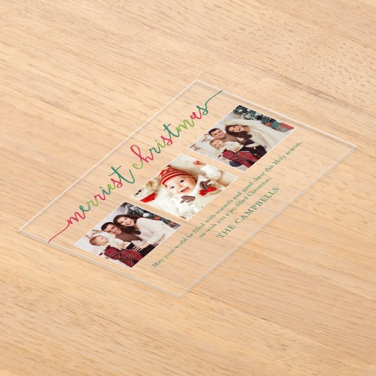 3フォトコラージュモダンスクリプメリート「クリスマス」 アクリル招待状 (レイダウン)