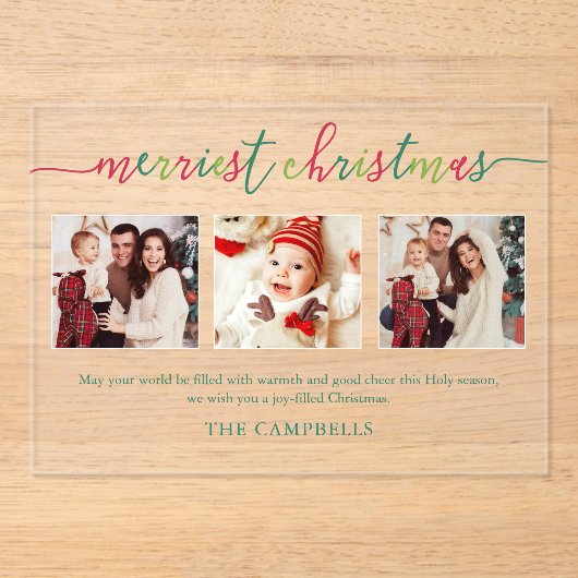 3フォトコラージュモダンスクリプメリート「クリスマス」 アクリル招待状 (正面)