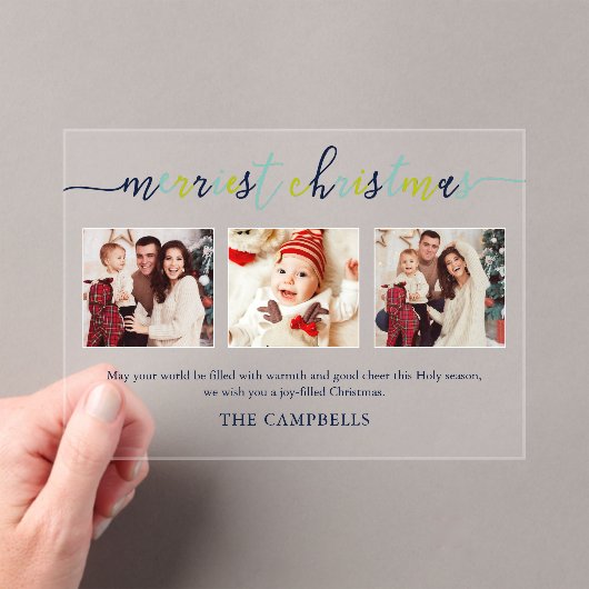 3フォトコラージュモダンスクリプメリート「クリスマス」 アクリル招待状 (インサイチュ (ポータブル))