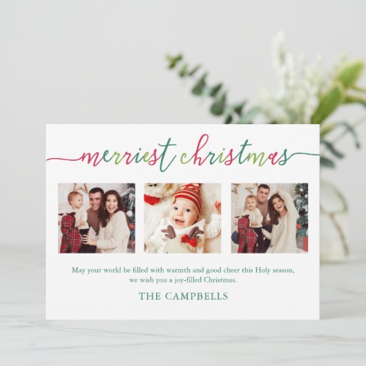 3フォトコラージュモダンスクリプメリート「クリスマス」 シーズンカード (スタンド正面)