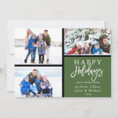 3フォトコラージュモダンハッピーホリデイズグリーン シーズンカード (正面)