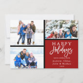 3フォトコラージュモダンハッピーホリデイズレッド シーズンカード (正面)