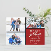 3フォトコラージュモダンハッピーホリデイズレッド シーズンカード (スタンド正面)