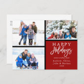 3フォトコラージュモダンハッピーホリデイズレッド シーズンポストカード (正面/裏面)