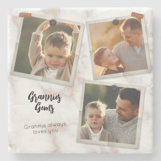 3フォトコラージュモダンファエレガントミリ愛 ストーンコースター (正面)