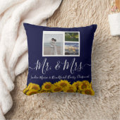 3フォトコラージュモダンブルーひまわり結婚の クッション (ブランケット)