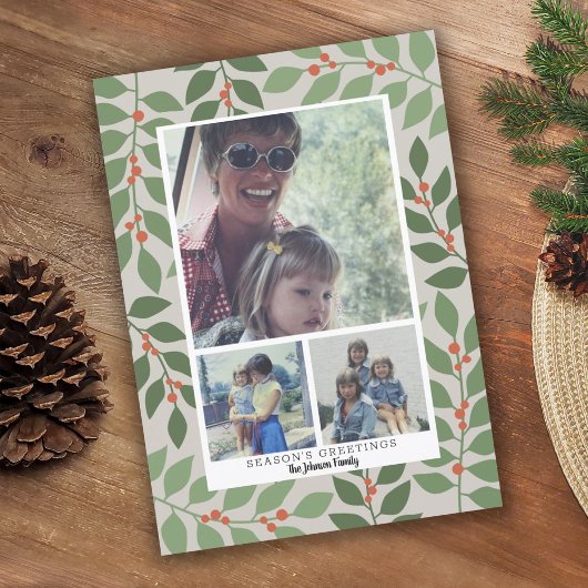 3フォトコラージュモダンボタニカルシーズンの挨拶 シーズンカード