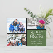 3フォトコラージュモダンメリークリスマスグリーン シーズンカード (スタンド正面)