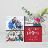 3フォトコラージュモダンメリークリスマスレッド シーズンカード (スタンド正面)
