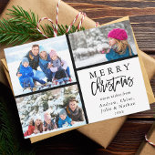 3フォトコラージュモダンメリークリスマス シーズンカード