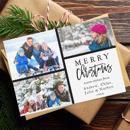 3フォトコラージュモダンメリークリスマス シーズンカード