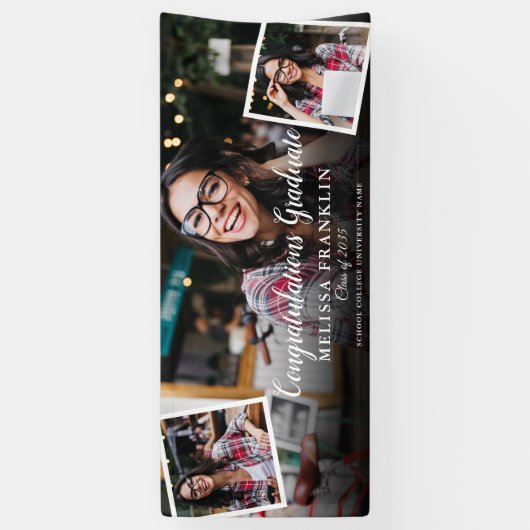 3フォトコラージュモダン卒業式パーティー 横断幕 (縦)