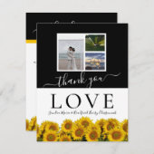 3フォトコラージュモダン白黒ひまわり サンキューカード (正面/裏面)