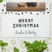 3フォトコラージュモダン白黒クリスマス キッチンタオル (折り畳み)