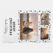 3フォトコラージュモダン白黒クリスマス キッチンタオル (横)