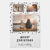 3フォトコラージュモダン白黒クリスマス キッチンタオル (縦)