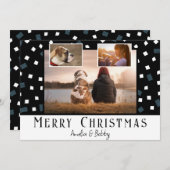 3フォトコラージュモダン白黒クリスマス シーズンカード (正面/裏面)