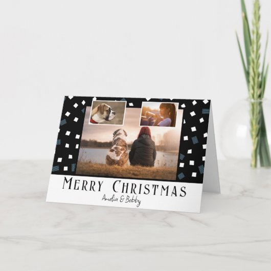 3フォトコラージュモダン白黒クリスマス シーズンカード (正面)