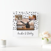 3フォトコラージュモダン白黒クリスマス スクエア壁時計 (ホーム)