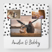 3フォトコラージュモダン白黒クリスマス スクエア壁時計 (正面)