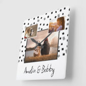 3フォトコラージュモダン白黒クリスマス スクエア壁時計 (傾斜)