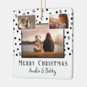 3フォトコラージュモダン白黒クリスマス セラミックオーナメント (左)
