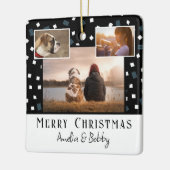 3フォトコラージュモダン白黒クリスマス セラミックオーナメント (左)