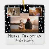 3フォトコラージュモダン白黒クリスマス セラミックオーナメント (正面)